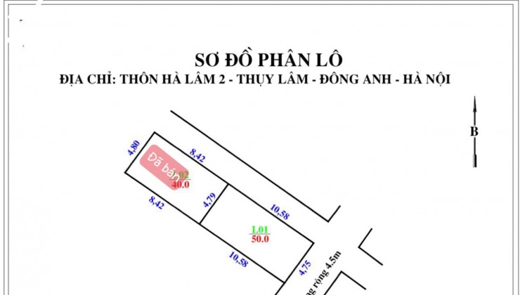 Bán mảnh đất 2 mặt tiền ô tô vào tận đất thôn Hà Lâm 2 - nằm trong DA KCN Đông Anh 300ha giá Đầu Tư 1,9x tỷ