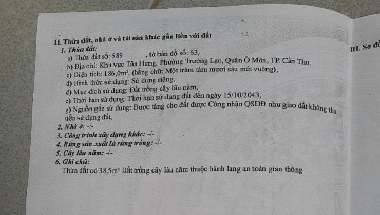 Chính Chủ Cần Tiền Bán Lô Đất Tại Rạch Xẻo Khế, Phường Trường Lạc, Quận Ô Môn, Cần Thơ