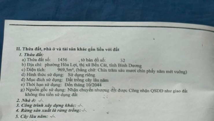 %% CẦN BÁN LÔ ĐẤT CÓ VỊ TRÍ ĐẸP  Ở PHƯỜNG HÒA LỢI – THỊ XÃ BẾN CÁT – BÌNH DƯƠNG.