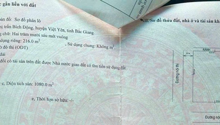 Vị trí vàng  THỊ XÃ VIỆT YÊN, TỈNH BẮC GIANG