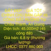 ĐẤT ĐẸP  - GIÁ TỐT - CHÍNH CHỦ BÁN GẤP 45 CÔNG ĐẤT RUỘNG Tại Châu Thành, An Giang