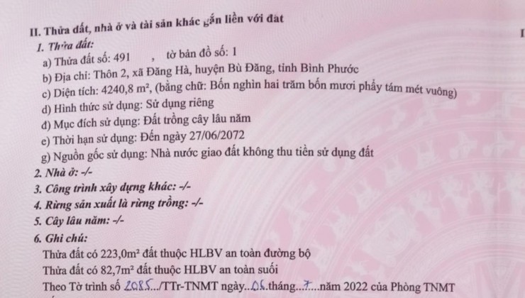 CẦN BÁN ĐẤT THÔN 2 XÃ ĐĂNG HÀ - HUYỆN BÙ ĐĂNG - BÌNH PHƯỚC