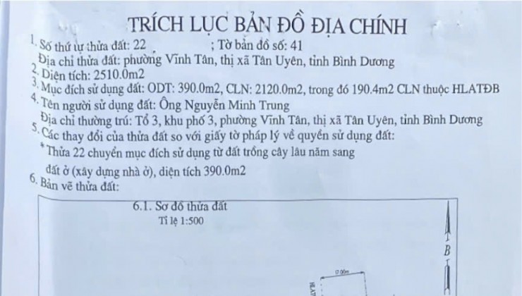 CHÍNH CHỦ Bán Lô Đất Vị Trí Đẹp - Giá Tốt Tại phường Vĩnh Tân - TX Tân Uyên - Bình Dương