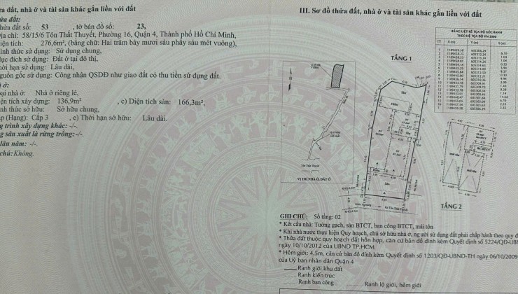 BÁN NHÀ ĐƯỜNG TÔN THẤT THUYẾT, PHƯỜNG 16, QUẬN 4, TP HCM, GIÁ LÀ 21 TỶ