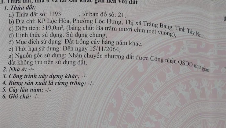 Đất Đẹp - Giá Tốt - Chính Chủ Cần Bán nhanh lô đất vị trí đẹp tại thị xã Trảng Bàng, tỉnh Tây Ninh