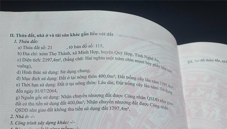 Chính Chủ Bán Nhanh Lô Đất Vị Trí Đẹp Tại Xóm Thỏ Thành - Minh Hợp - Quỳ Hợp - Nghệ An