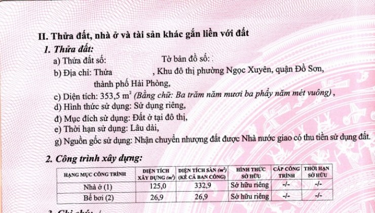 Bán villa bìa đỏ gần sân golf gần khu vui chơi Đồi Rồng, bãi tắm Đồ Sơn - Hải Phòng