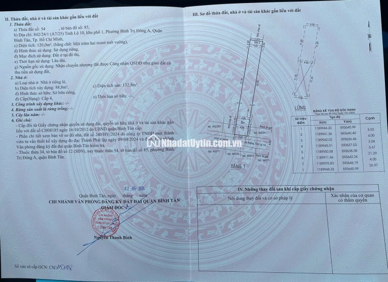 Bán nhà chính chủ 842/24/1 ngay ngã 4 Tên Lửa giao Tỉnh Lộ 10, P.BTĐ A, Q. Bình Tân