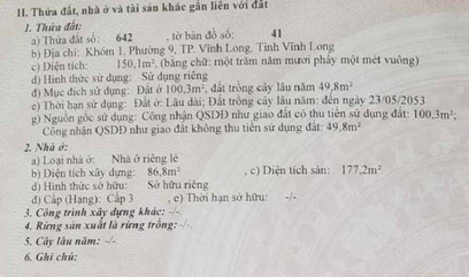 Bán nhà ở Khóm q, phường 9, TP VĨnh Long, tỉnh Vĩnh Long