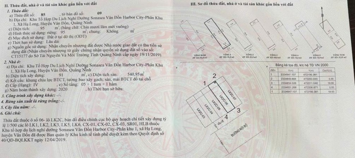 Cần bán lô đất cực đẹp trong Khu Tổ Hợp Du Lịch Nghỉ Dưỡng Sonasea Vân Đồn Harbor City - Phân khu 1, Quảng Ninh