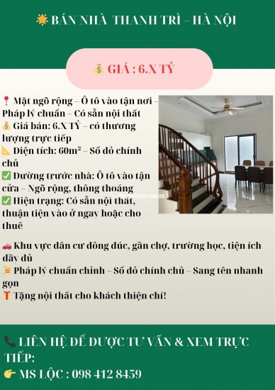 BÁN NHÀ – THANH TRÌ – HÀ NỘI - DIỆN TÍCH 61M2 