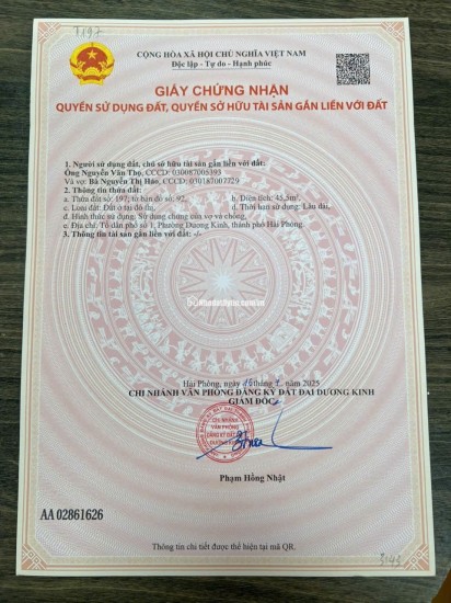  ĐẤT NỀN NGÕ 196 HẢI PHONG – SÁT VIN DƯƠNG KINH – CHỈ 1,1X TỶ