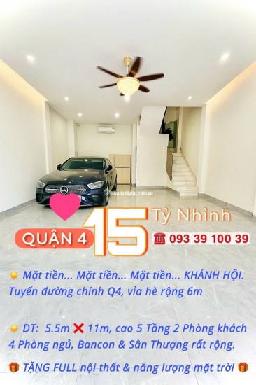 Mặt tiền trục chính Quận 4- KHÁNH HỘI- ngang hơn 5m cao 5 tầng đủ nội thất: 15 Tỷ nhỉnh. 0933910039