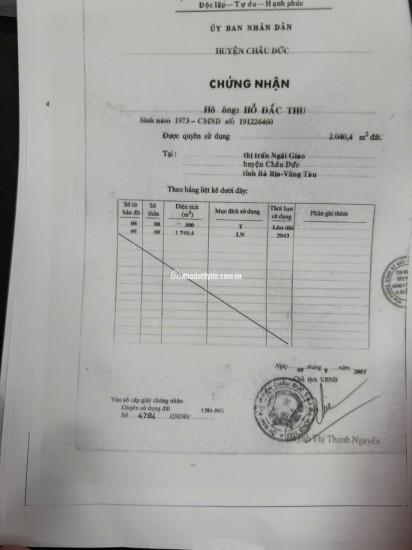 bán đất châu đức