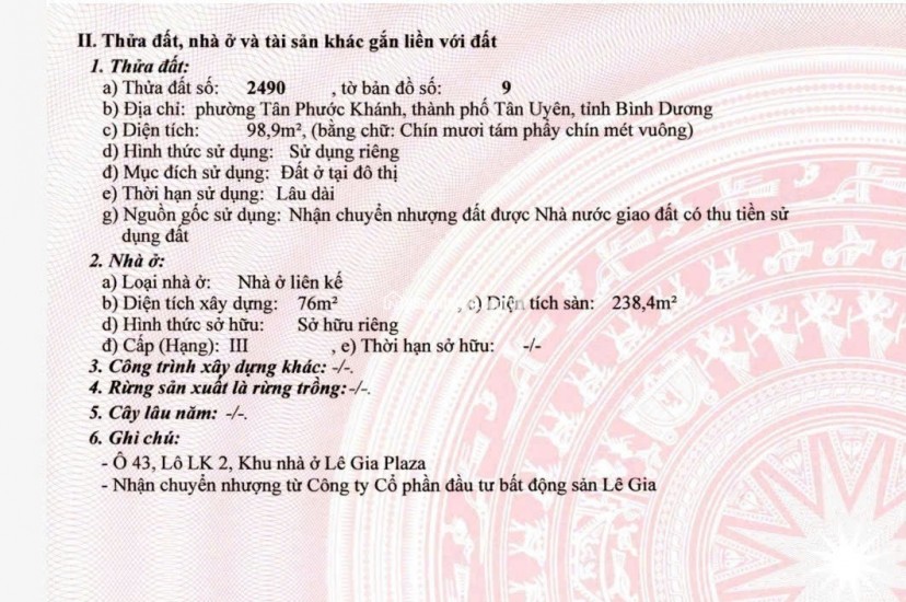 Bán nhà phố liền kề cao cấp – Dự án Lê Gia Plaza, Tân Uyên, Bình Dương