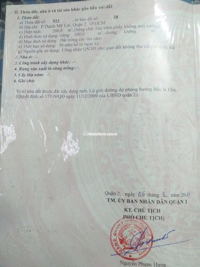 Đất Quận 2 200m2 giá 5,999 tỷ, Số hồng GPXD 5 Tầng