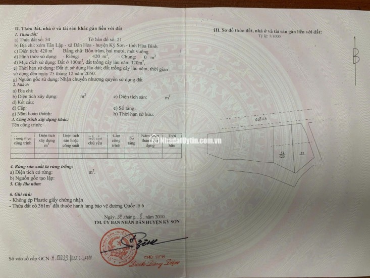  CƠ HỘI DUY NHẤT – ĐẤT MẶT QUỐC LỘ 6, KỲ SƠN, HÒA BÌNH 