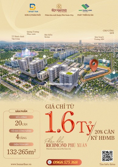  CHÍNH THỨC CÔNG BỐ GIÁ DỰ KIẾN RICHMOND PHÚ XUÂN  – ĐỘC QUYỀN 20 CĂN THƯƠNG MẠI GIAI ĐOẠN 1! 