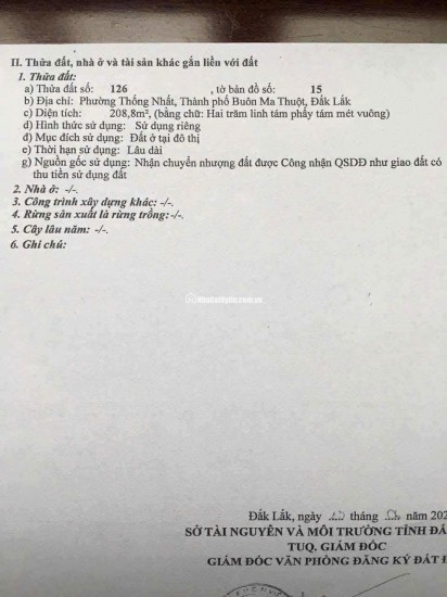 BÁN ĐẤT THỔ CƯ TRUNG TÂM TP. BUÔN MA THUỘT – MẶT TIỀN ĐƯỜNG HOÀNG DIỆU – CÓ SẴN NHÀ 1 TRỆT 1 LẦU