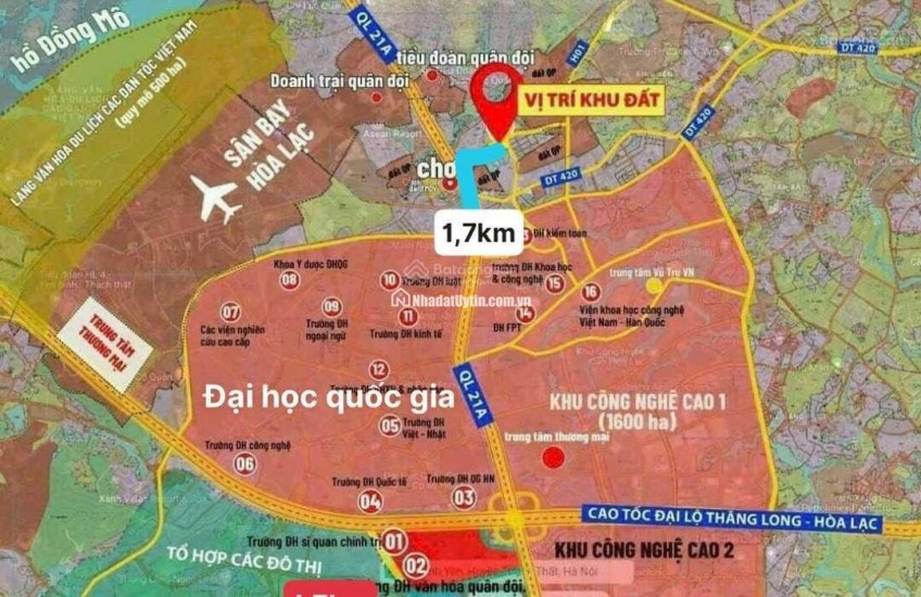 Bán đất Hoà Lạc gần Đại Học Quốc Gia Hà Nội vốn 1.980 tỷ, 0968 274 096