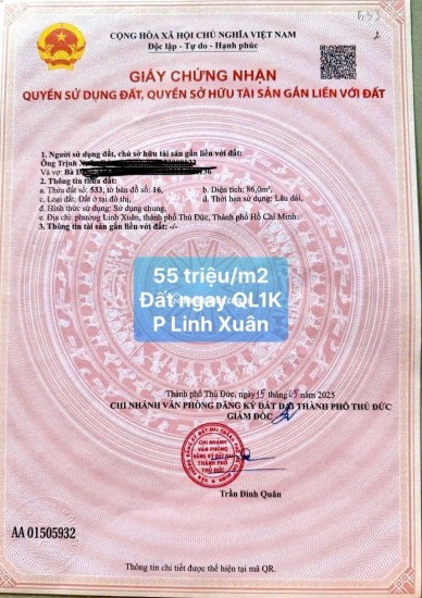 CẦN BÁN GẤP 2 LÔ ĐẤT LIỀN KỀ KHU VỰC P. LINH XUÂN, TP THỦ ĐỨC CŨ. LH:0935194588.