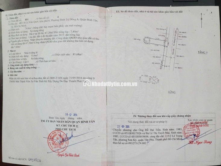 NHÀ VÀ ĐẤT TẠI P.BÌNH TRỊ ĐÔNG A - DT 126M2 - SHR - 8.5 TỶ TL. LH:0932688139