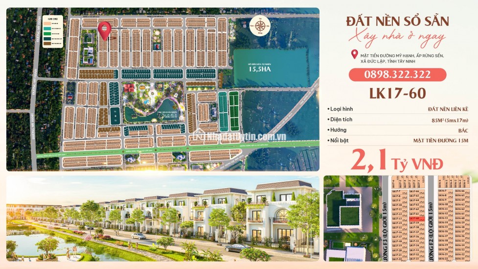 Chính chủ cần bán đất đẹp 85m²,  full thổ cư, đường 15m, chỉ cần thanh toán trước 380 triệu - Đức Hòa, Long An