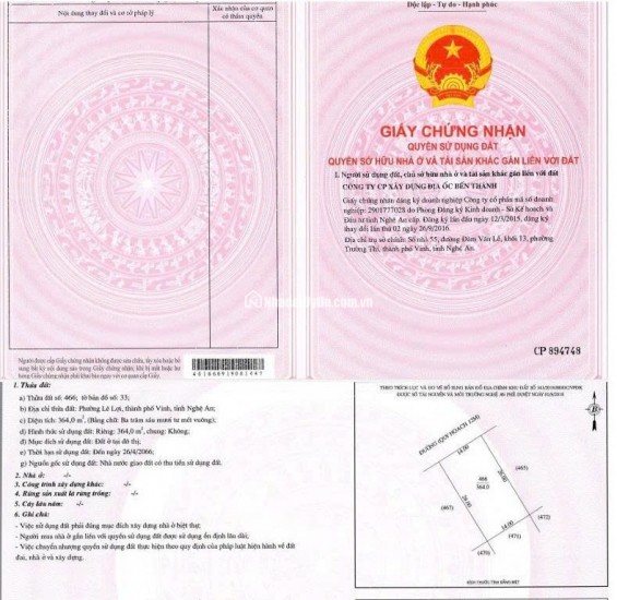 BÁN ĐẤT PHƯỜNG LÊ LỢI, TP.VINH - DT 121M2 VÀ 364M2 – SHR - GIÁ CHỈ TỪ 55TR/M2. LH:0903464999.