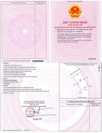 BÁN ĐẤT PHƯỜNG LÊ LỢI, TP.VINH - DT 121M2 VÀ 364M2 – SHR - GIÁ CHỈ TỪ 55TR/M2. LH:0903464999.