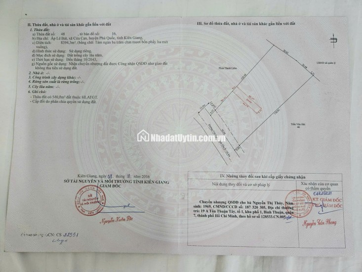 BÁN ĐẤT PHÚ QUỐC, TỈNH KIÊN GIANG – DT 8394,3 M2 - SHR – 18TR/M2. LH:0903464999