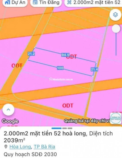 Lô đất diện tích 1.984,9m² cần bán tại Khu phố Nam Hòa.