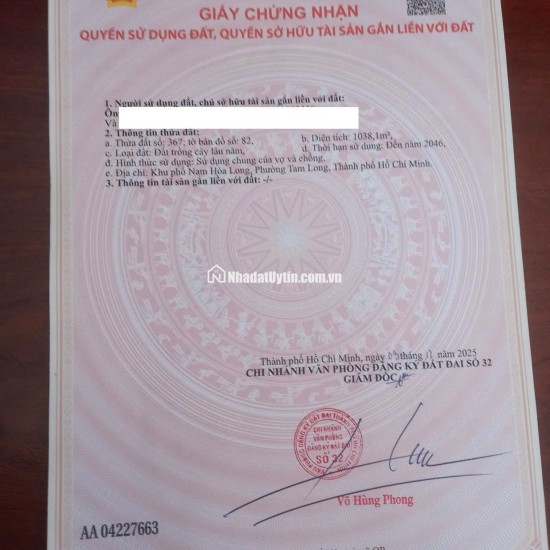 Lô đất diện tích 1.984,9m² cần bán tại Khu phố Nam Hòa.