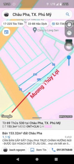 BÁN ĐẤT TẠI CHÂU PHA-TPHCM, DT 153M2 SHR 1.180 TỶ. LH:0913976848 - A TOẠI (CHÍNH CHỦ)
