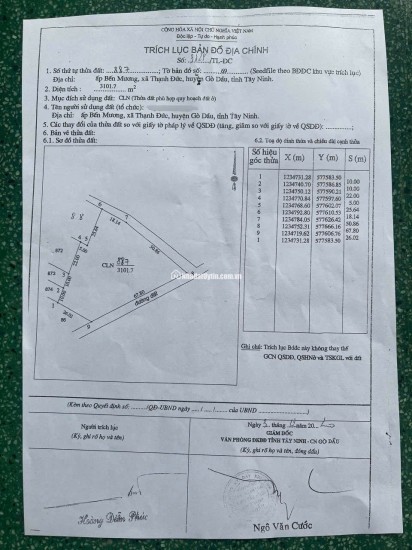 Bán khu đất 3000m2 lô góc 2 mặt tiền tại ấp Bến Mương xã Thạnh Đức huyện Gò Dầu Tây Ninh QH đất ở 100%