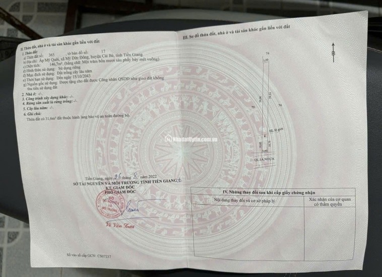 BÁN ĐẤT CÁI BÈ TIỀN GIANG, DT 2CÔNG8 - SHR - 17.5 TỶ. LH:0354408935